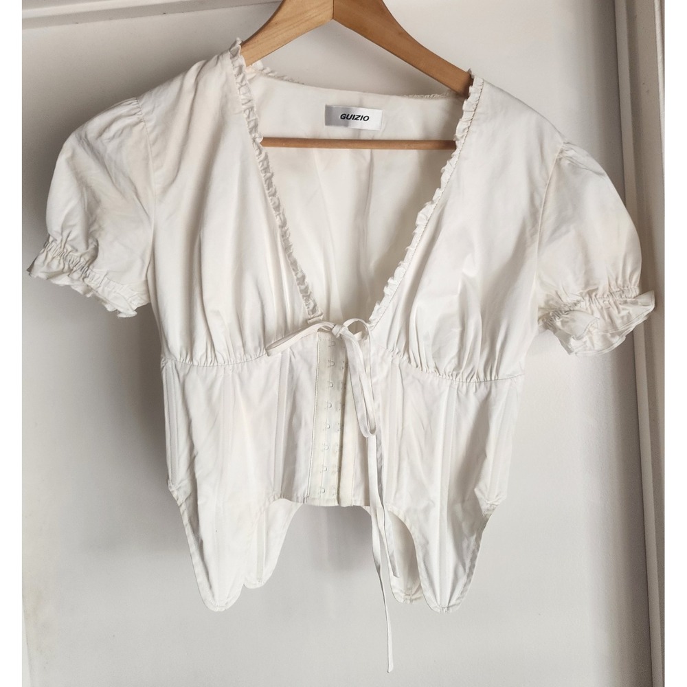 Guizio Puff Sleeve Corset Top S White